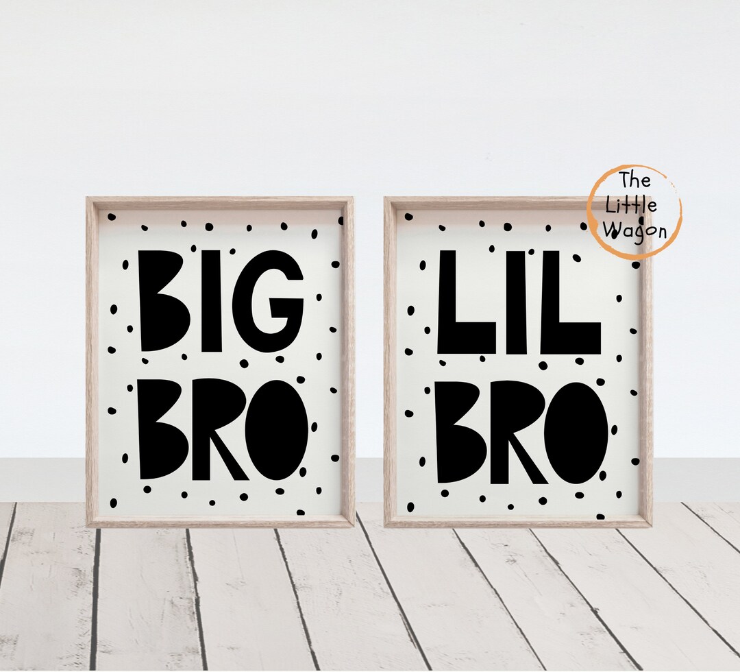 Big Bro Lil Bro Print Set of Two, Monochrome Boys Wall Art, Black and ...