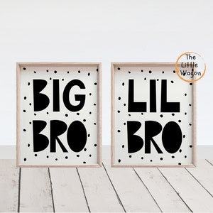 Big Bro Lil Bro print Set of two, Monochrome Boys Wall Art, Black and White Siblings Bedroom Print, Brothers Decor, Scandi Nursery, Playroom