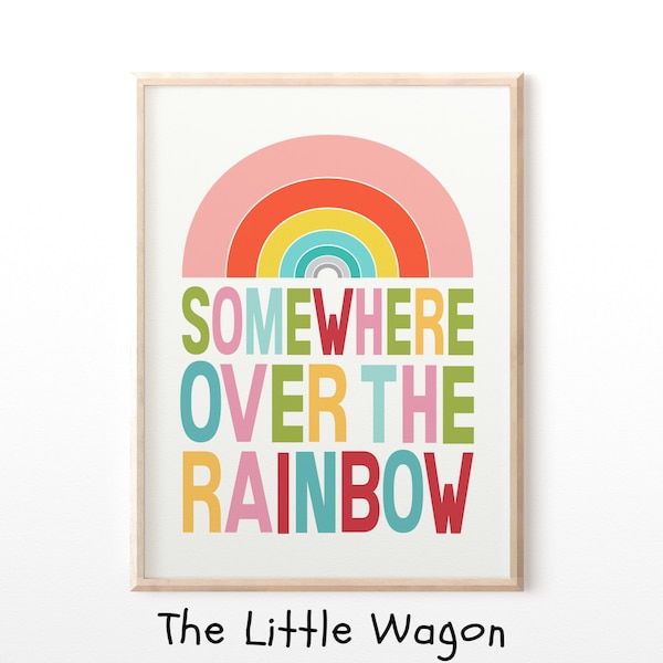 Kids Rainbow Print, Kawaii Rainbow Nursery Wall Art, Somewhere Over The Rainbow Print, Décor de chambre arc-en-ciel, Art de la crèche, Garçons, Filles, Vente
