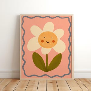 Smiley Flower Print, Watercolour Flower illustration, Eco, Nursery Art, Kids Room, Art Print, Gifts for Her kids Room, Colour Pop, Nursery
