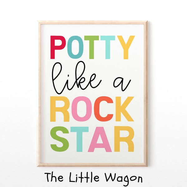 Potty Like a Rockstar, Bathroom Rules, Kids Wall Art, Rainbow Colour Nursery Decor, Retro Kids Wall Art, Educational Toilet Rules, Unisex