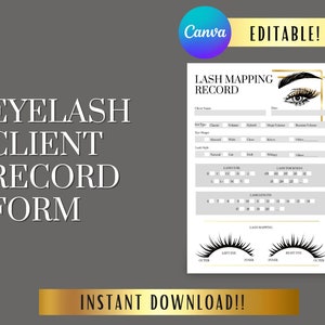 Eyelash Mapping form PDF download, canva forms , eyelash extensions client record form, lash consent form, lash mapping