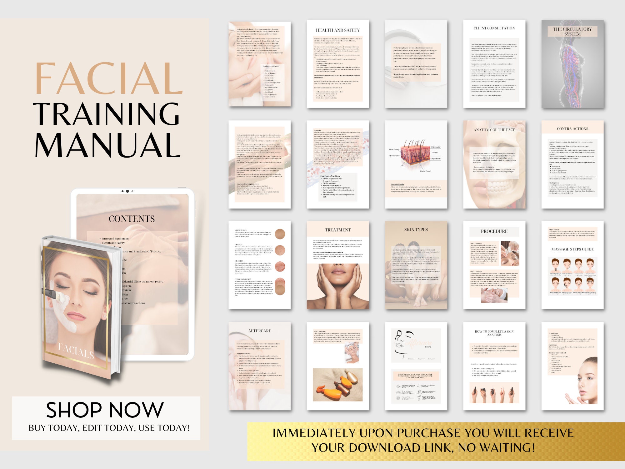 Facials Training Manual for beauty academy training, esthetician school training manual for facials