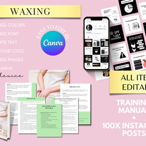 Waxing Training Manual: Editable Esthetician Forms + 100x Instagram Posts (Canva Template)