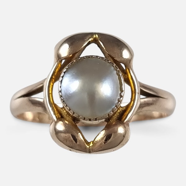 Art Nouveau 9ct Rose Gold Mabe Pearl Ring - 1911
