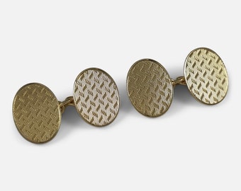 18ct Yellow Gold Oval Cufflinks - Goldsmiths & Silversmiths Co - c1920