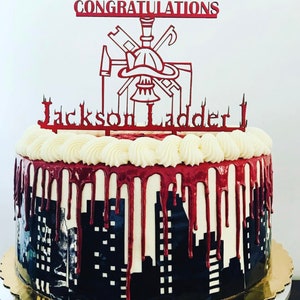 Congratulations Firefighter Cake Topper; Personalized Graduation Fire Academy, Firefighter Centerpiece, Retirement or Department Promotion