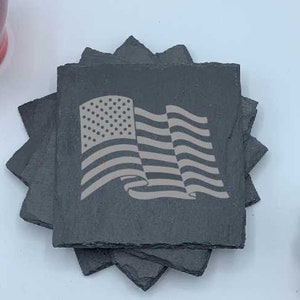 American Flag, Set of Four Coasters, Slate Coaster Set, Personalized Coaster, Custom Coaster, Wedding Anniversary Gift, Housewarming, Unique