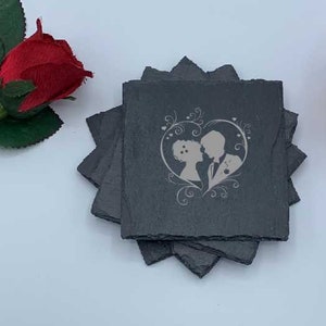 Marriage, Set of Four Coasters, Slate Coaster Set, Personalized Coaster, Custom Coaster, Wedding Anniversary Gift, Housewarming, Unique