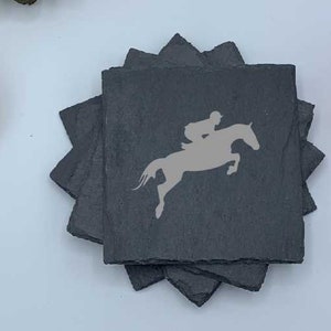 Jumping Horse, Set of Four Coasters, Slate Coaster Set, Personalized Coaster, Custom Coaster, Wedding Anniversary Gift, Housewarming, Unique