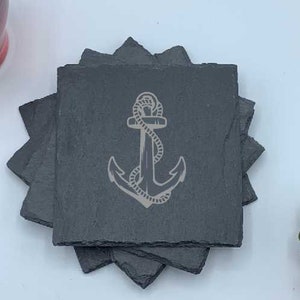 Ships Anchor, Set of Four Coasters, Slate Coaster Set, Personalized Coaster, Custom Coaster, Wedding Anniversary Gift, Housewarming, Unique