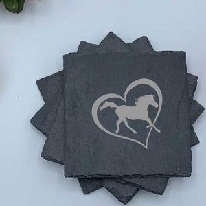Horse Heart, Set of Four Coasters, Slate Coaster Set, Personalized Coaster, Custom Coaster, Wedding Anniversary Gift, Housewarming, Unique
