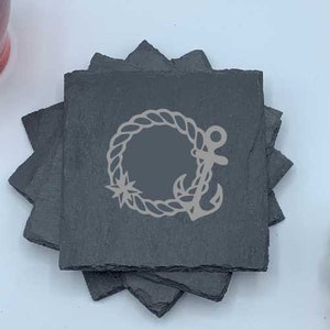 Anchor & Rope, Set of Four Coasters, Slate Coaster Set, Personalized Coaster, Custom Coaster, Wedding Anniversary Gift, Housewarming, Unique