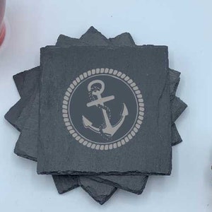 Ships Anchor, Set of Four Coasters,, Slate Coaster Set, Personalized Coaster, Custom Coaster, Wedding Anniversary Gift, Housewarming, Unique
