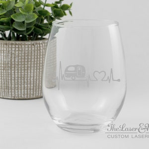 Love Camping Heartbeat And Heart Stemless Wine Glass, Love Traveling and Camping! Camping Gift, Camping Lover, Camp Wine, RV Camper