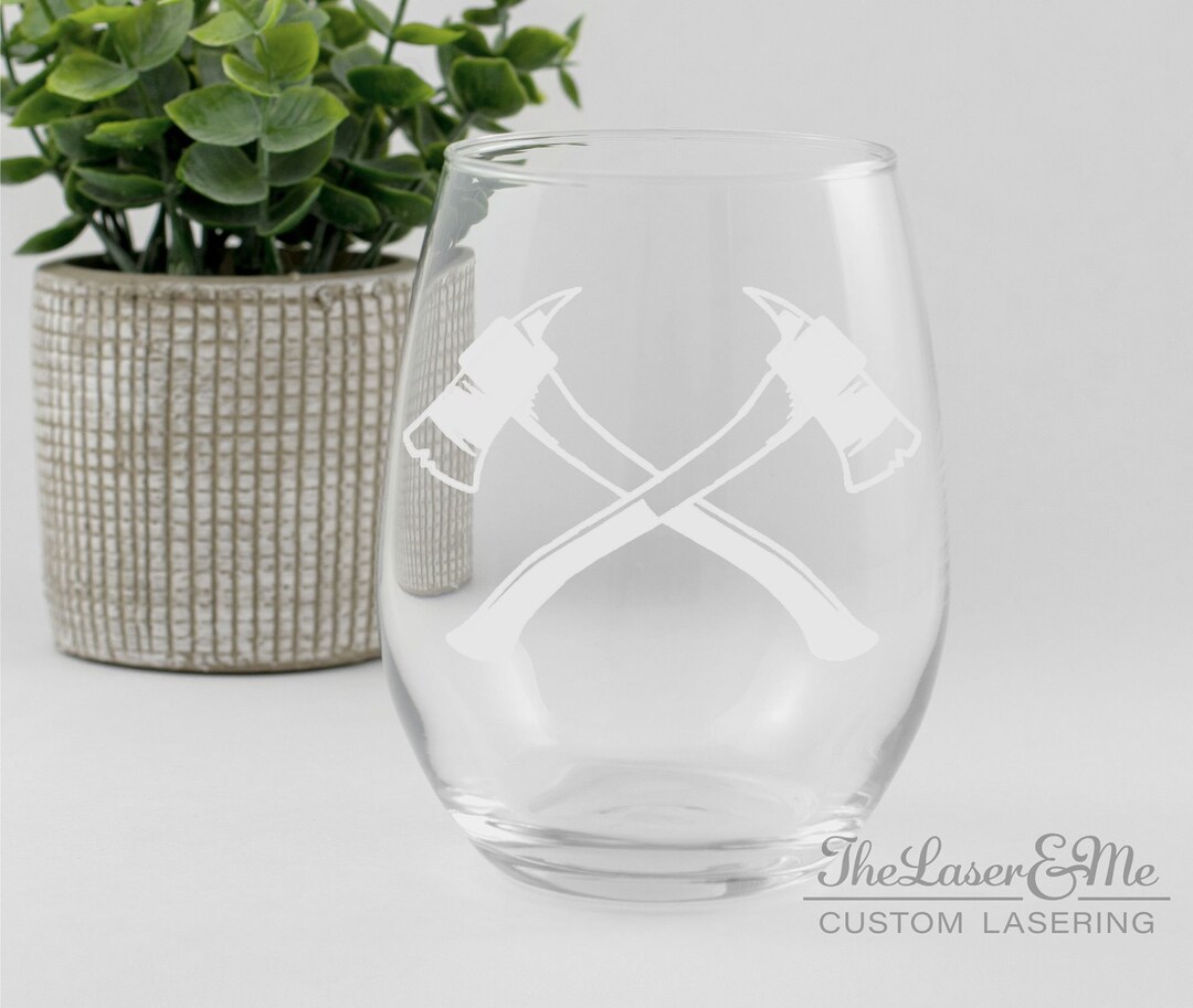 Firefighter First Responder Crossed Axe Stemless Wine Glass Customize ...