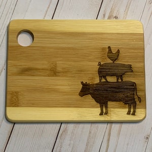Cow Pig Chicken Hen Cutting Board or Charcuterie Board, Rustic Farm Animal Board, Kitchen Decor, Farmhouse Decor, Housewarming,Birthday Gift