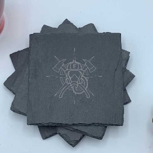 Fireman, Set of Four Coasters, Slate Coaster Set, Personalized Coaster, Custom Coaster, Wedding Anniversary Gift, Housewarming, Unique Gift