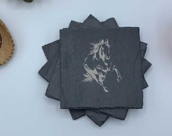 Horse Running, Set of Four Coasters, Slate Coaster Set, Personalized Coaster, Custom Coaster, Wedding Anniversary, Housewarming, Mothers Day