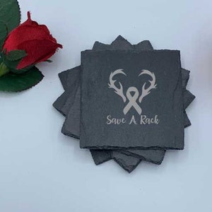 Breast Cancer Save A Rack Coaster, Set of Four Coasters, Drink Coaster, Engraved Coasters, Custom Slate Coaster, Engrave Me This, Survivor