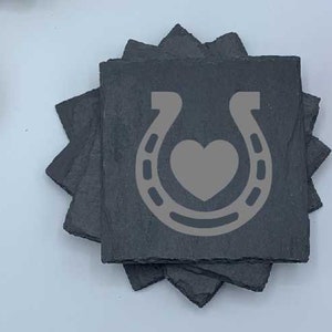Horseshoe Heart, Set of Four Coasters, Slate Coaster Set, Personalized Coaster, Custom Coaster, Wedding Anniversary Gift,Housewarming,Unique