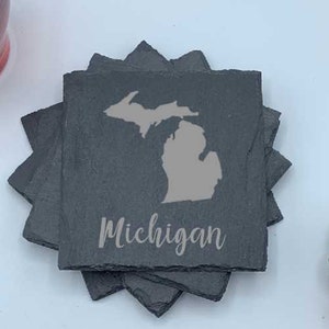 Michigan, Set of Four Coasters, Slate Coaster Set, Personalized Coaster, Custom Coaster, Wedding Anniversary Gift, Housewarming, Unique Gift
