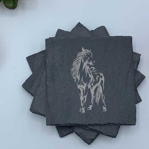 Horse Standing, Set of Four Coasters, Slate Coaster Set, Personalized Coaster, Custom Coaster, Wedding Anniversary Gift, Housewarming,Unique