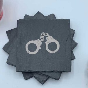 Handcuffs, Set of Four Coasters, Slate Coaster Set, Personalized Coaster, Custom Coaster, Wedding Anniversary Gift, Housewarming, Unique