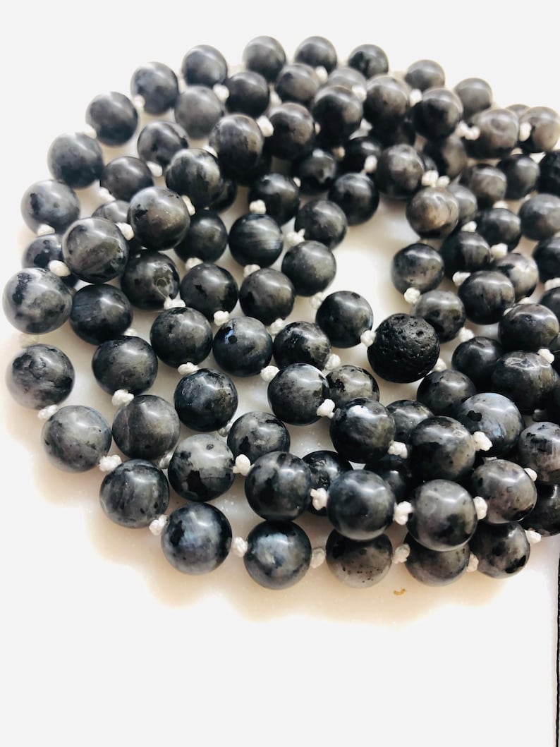 Traditional 108 Mala Prayer Yoga Aromatherapy Necklace with Labradorite Gemstones