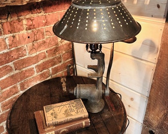 Primitive Rustic Lamp | Meat Grinder Lamp | Retro Lamp | Reading Lamp | Steampunk Lamp | Primitive Kitchen Decor | Reclaimed | Repurposed