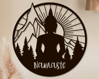 Arte de pared de Buda, decoración de madera para meditación, letrero Namaste, estudio de yoga, obra de arte zen, decoración de sala de meditación, regalo espiritual, arte de pared hindú