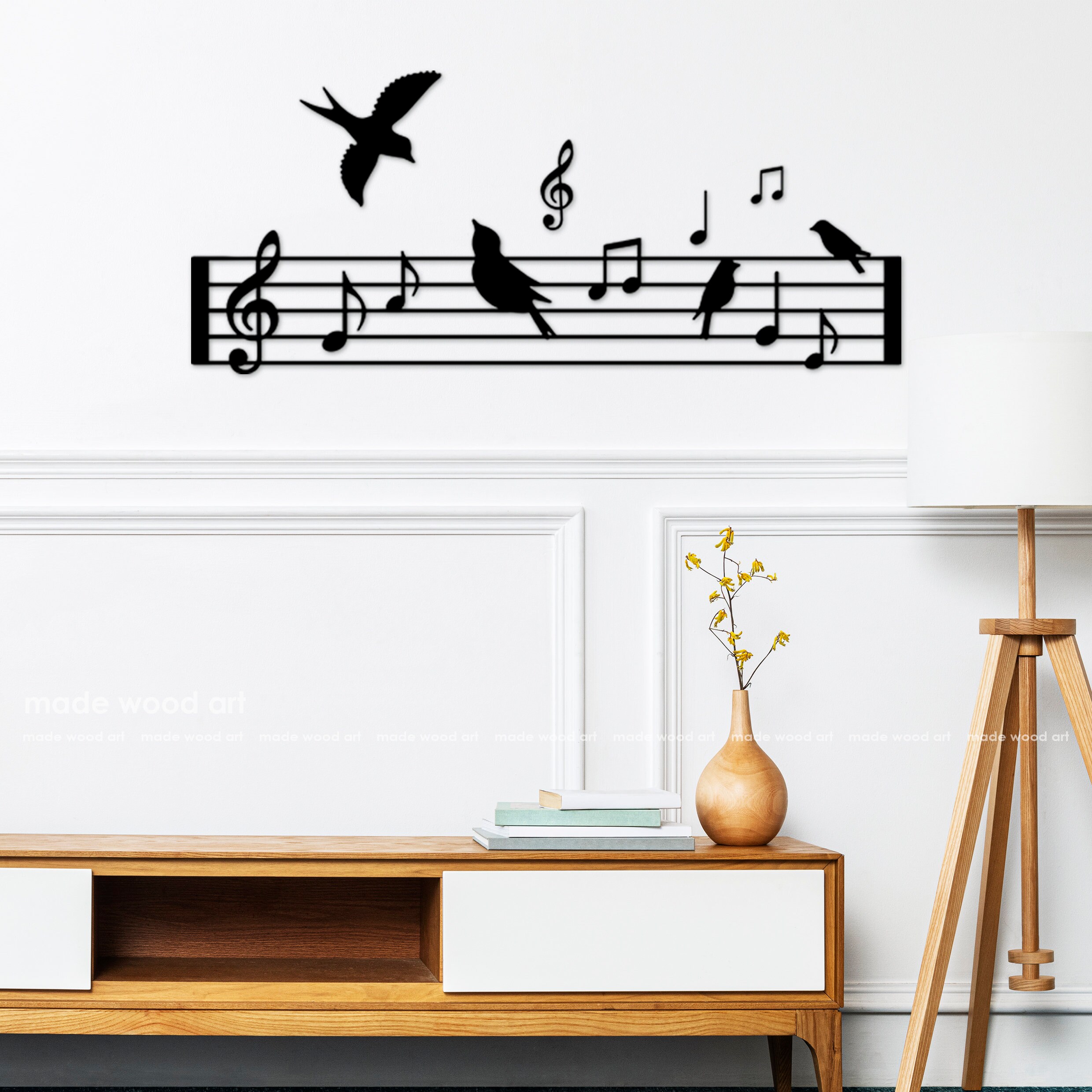 Tree Note Wall Music Notes Wall Art, Wood Music Symbol, Sheet Music, Bird Wall ...