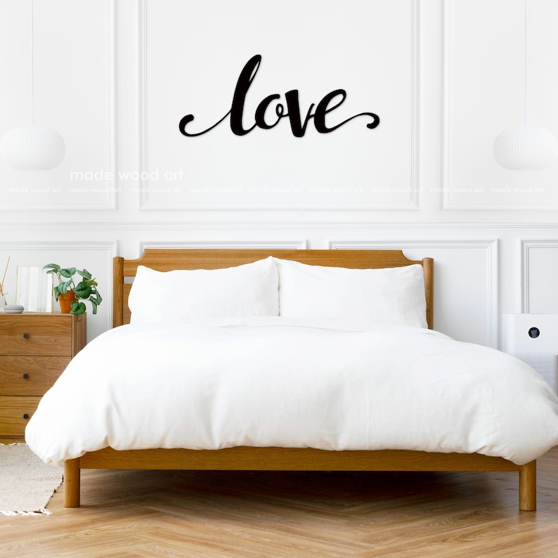 Wooden Letter Love Sign, Lovers Art, Above Bed Decor, Minimalist Wall