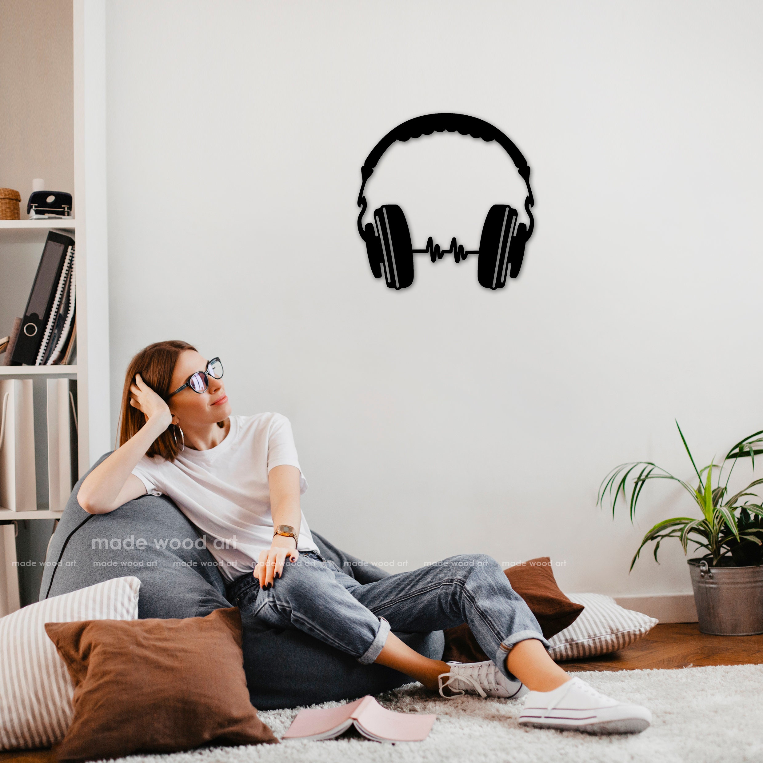 Headphones wall decor Music wall art Wood wall art DJ gifts Etsy