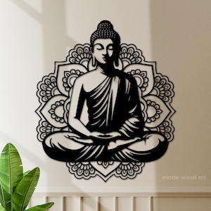 Wooden Buddha Wall Art, Mandala Decor, Zen Wall Hanging, Meditation Sign, Yoga Gifts, Meditating Buddha, Spiritual Gift, Indian Home Decor