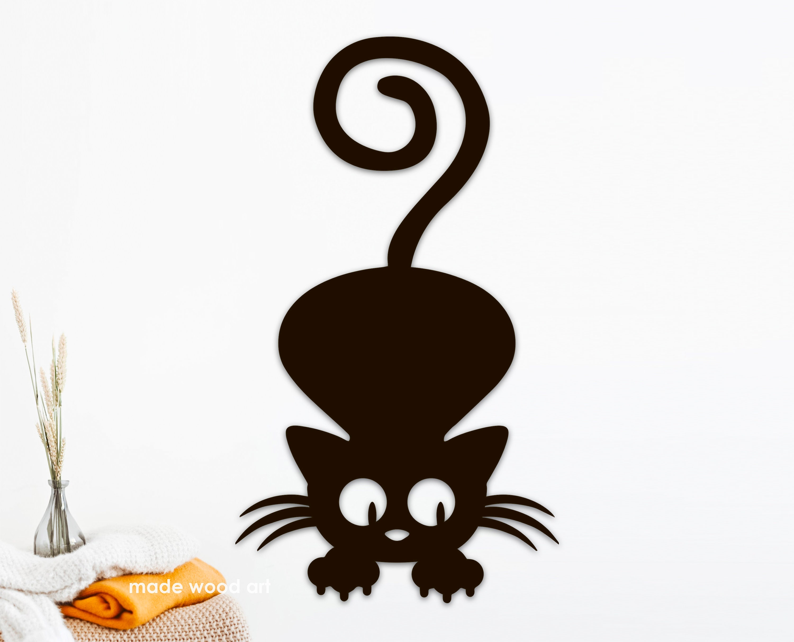 Wooden cat wall decor Cat wall art Black cat home decor Kitty Etsy