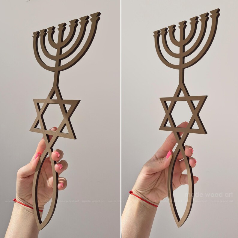 Symbol of Messianic Judaism, Wooden Star of David, Menorah Wall Decor, Judaica Wall Hanging, Jewish Gifts, Hanukkah, Religious Sign image 13