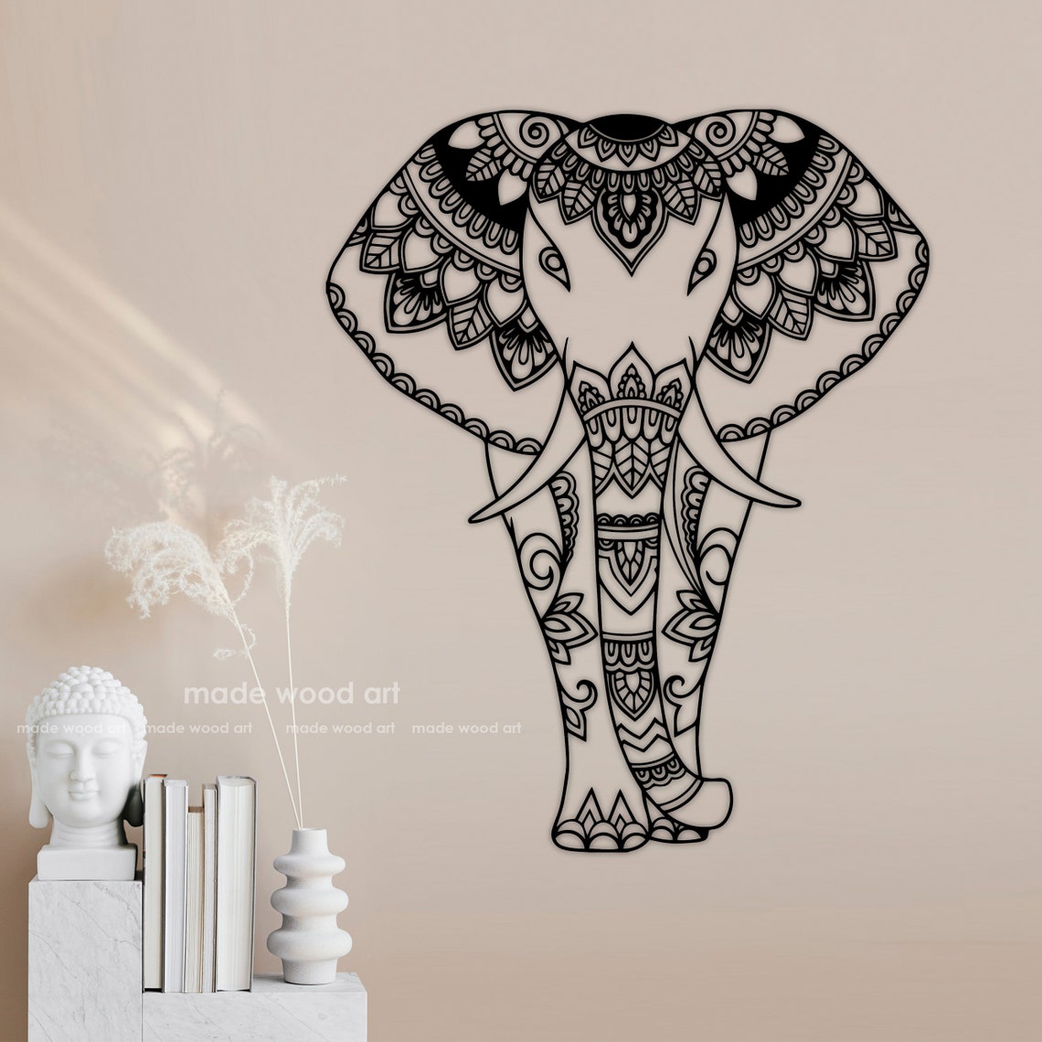 Elephant Wall Decor Wood Wall Art Elephant Mandala Wall Art | Etsy