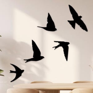 Wooden Birds Wall Decor, Flying Birds Art, Wall Sculpture, Minimalist Wall Hanging, Bedroom Wall Decor Over the Bed, Flock of Birds Sign