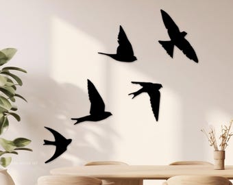 Wooden Birds Wall Decor, Flying Birds Art, Wall Sculpture, Minimalist Wall Hanging, Bedroom Wall Decor Over the Bed, Flock of Birds Sign