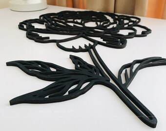 Flower One Line Art, Floral Wood Wall Decor, Minimalist Wall
