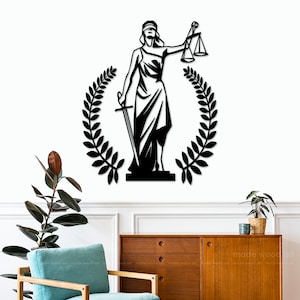 Blind Lady Justice Wall Art, Wood Scales of Justice, Judge Gifts ...