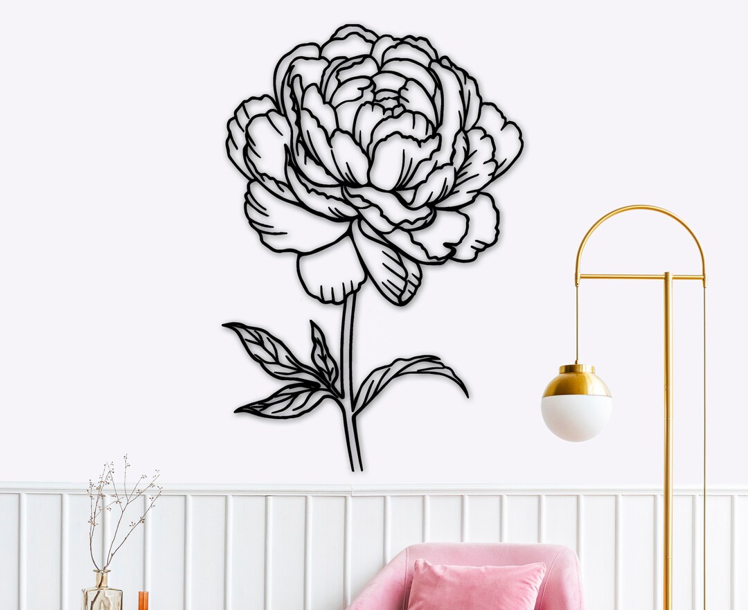 Flower One Line Art, Floral Wood Wall Decor, Minimalist Wall