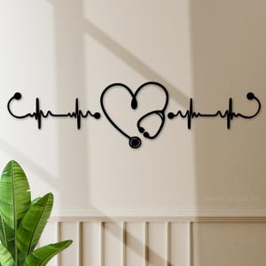 Art mural en bois stéthoscope, cadeau d&#39;inhalothérapeute, oeuvre d&#39;art d&#39;infirmière praticienne, décoration de bureau de médecin, signe d&#39;infirmière cardiaque, suspension médicale
