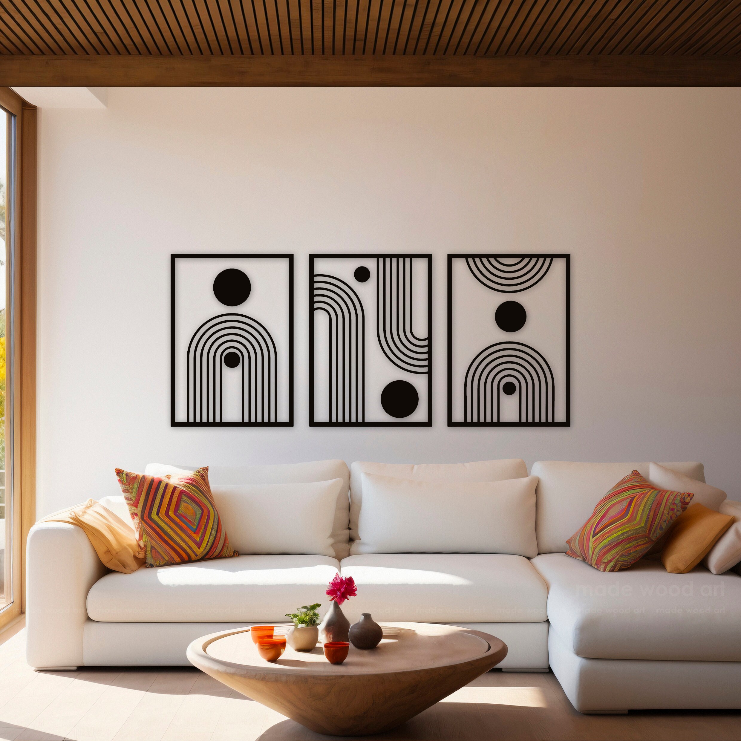 Wood Wall Panel, Triptych Decor, 3 Piece Wall Art Set, One Line Art ...