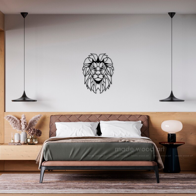 Wooden Lion Wall Decoration Geometric Wall Art Geometric Lion Etsy