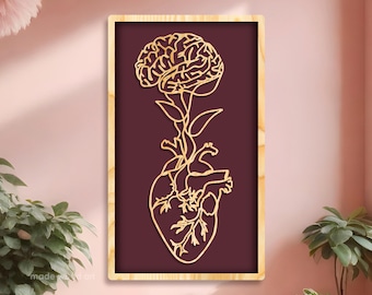 Anatomisches Herz und Gehirn, Holzdekor, Arzt Geschenk, Arztpraxis, Kardiologe, Krankenschwesternzimmer Wandbehang, Badzimmer Kunst, Eigendekor