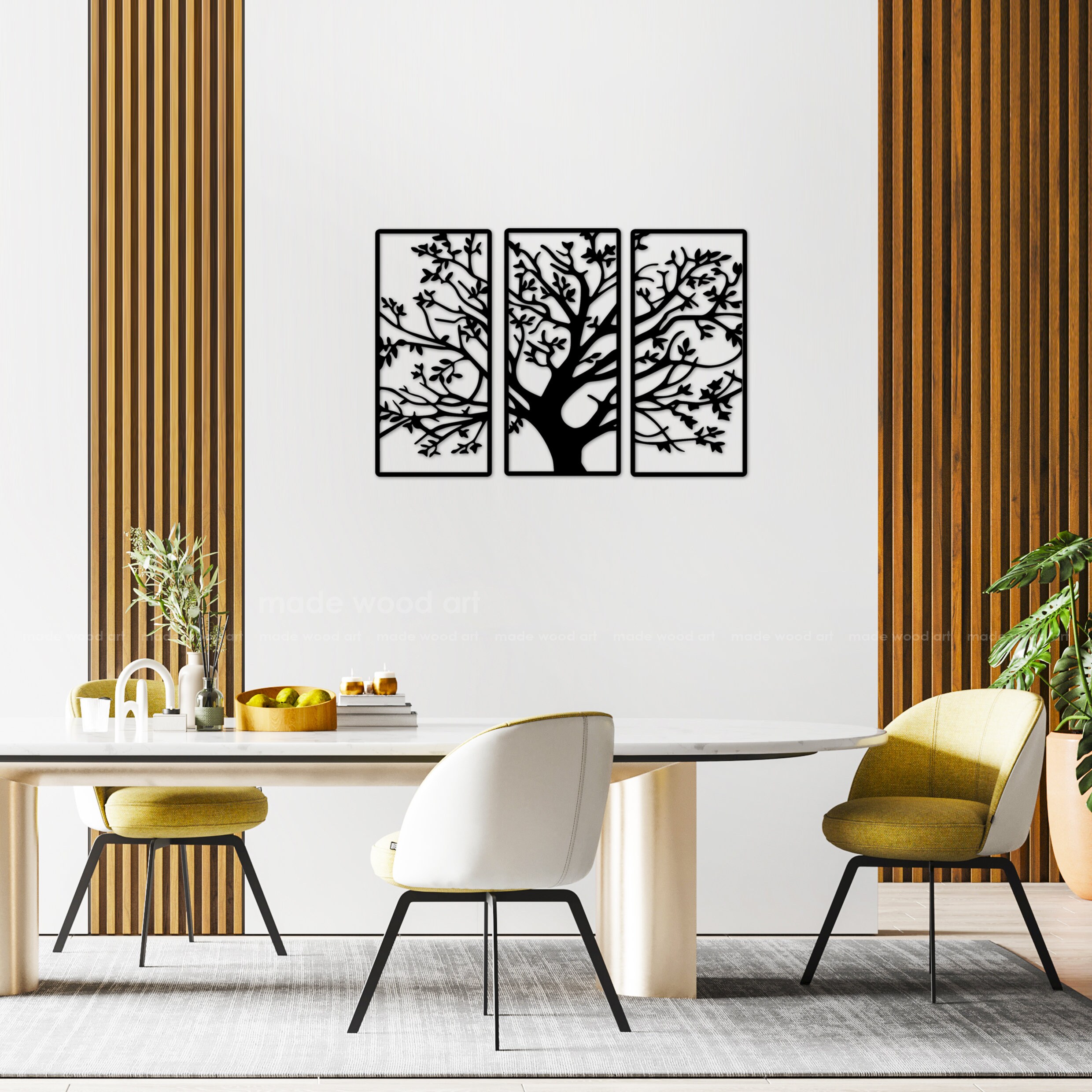 Art mural triptyque, arbre de vie en bois, décoration murale en bois, art  mural 3 pièces, sur le mur du jardin, ensemble mural de galerie, décor  d'appartement esthétique -  France