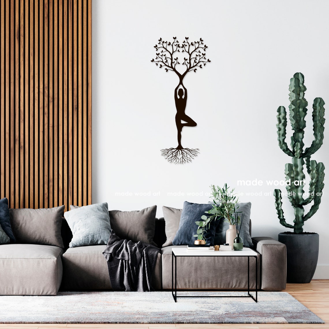 Yoga Tree Art Wood Wall Art Yoga Décor Wooden Wall Decor Etsy