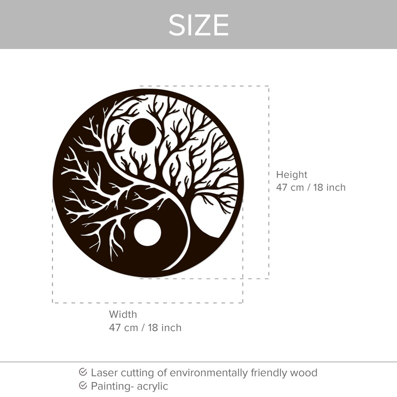 Yin Yang Wood Wall Decor Tree of Life Wall Art Meditation Etsy